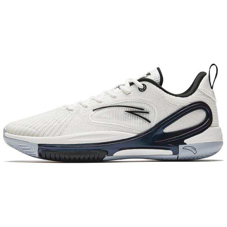 Anta Slip Resistant And Abrasion Resistant Coverage Low top Air Cushion Basketball Shoes Men's White Black