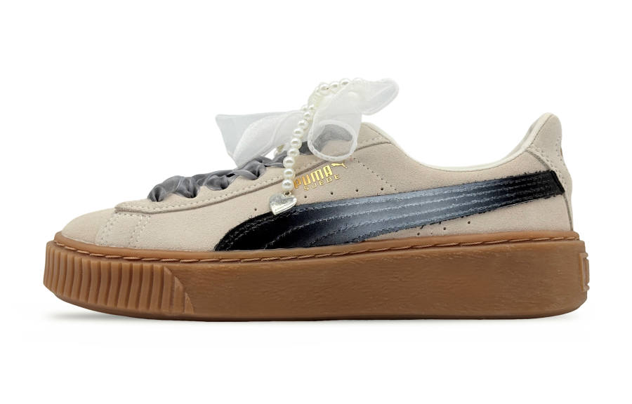 PUMA FENTY BEAUTY x PUMA Suede Platform Lightweight Abrasion Resistant Low top Skateboard Shoes Women's Beige