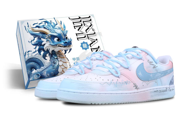 Nike Nike Court Vision 1 Low Slip Resistant Abrasion Resistant Balance Low top Skateboard Shoes Men's Pink Blue White
