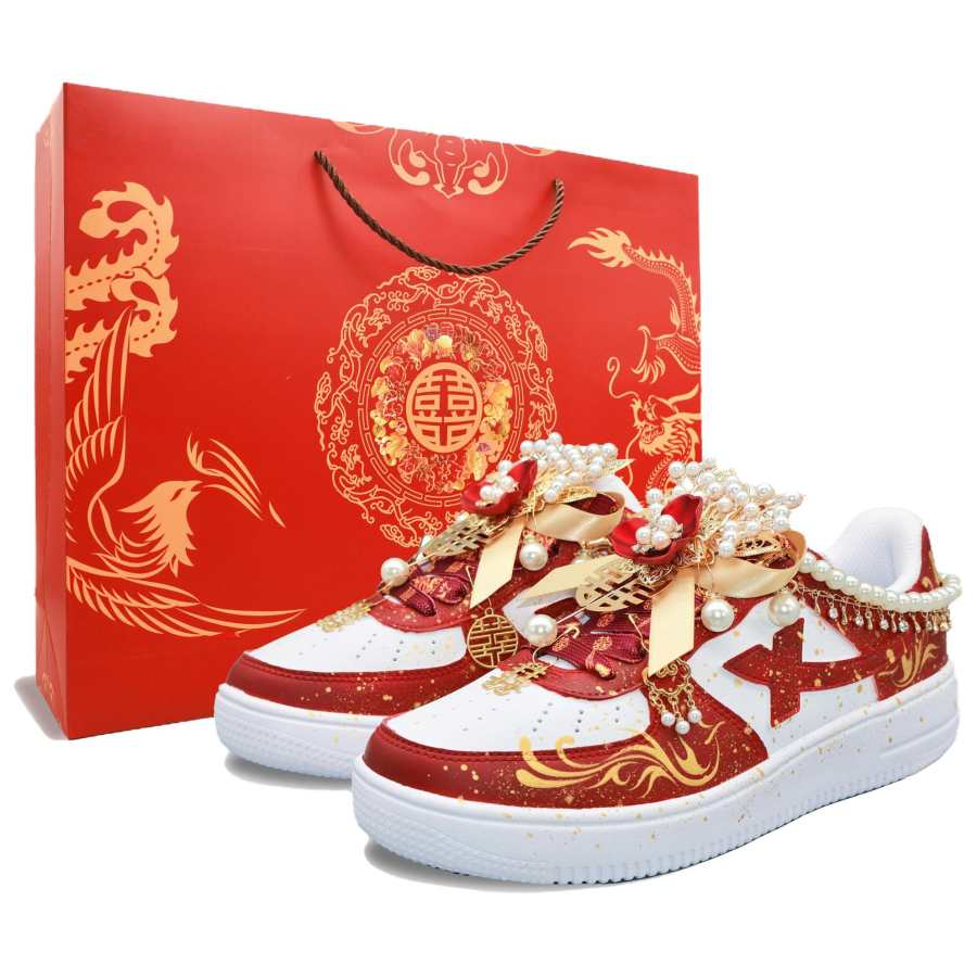 XTEP Air Force One Slip Resistant, Abrasion Resistant, Breathable Low Top Skateboard Shoes Unisex Elegant Red