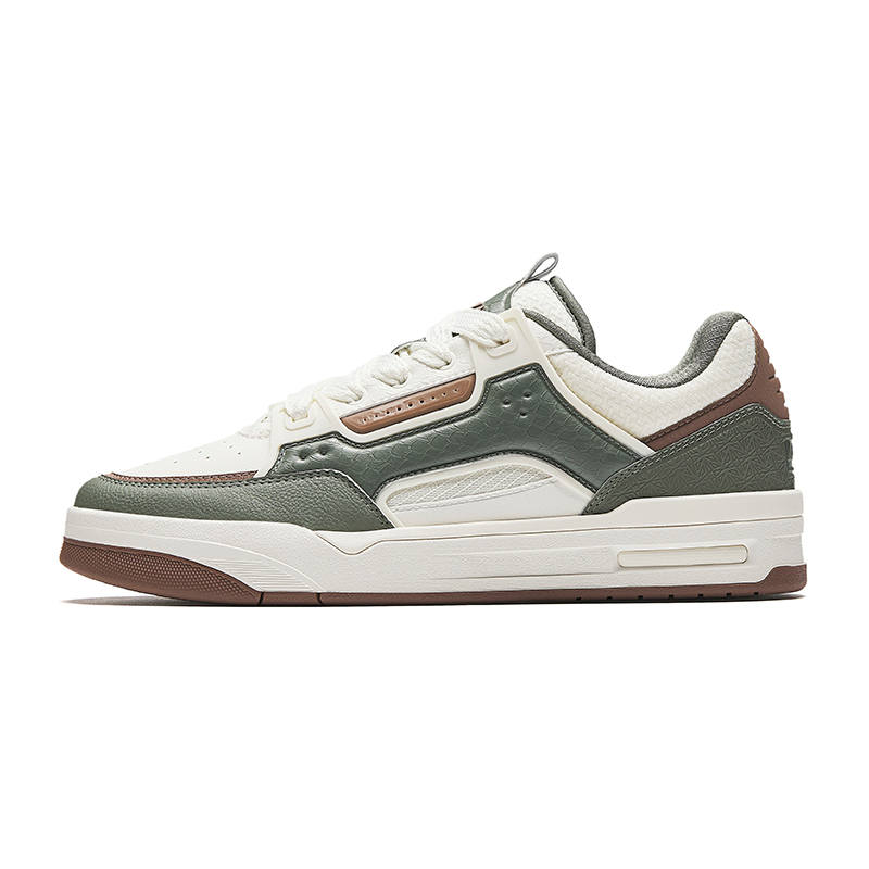 Anta Synthetic Leather Low top Skateboard Shoes Men's Ivory White/Plain Green/Eagle Brown