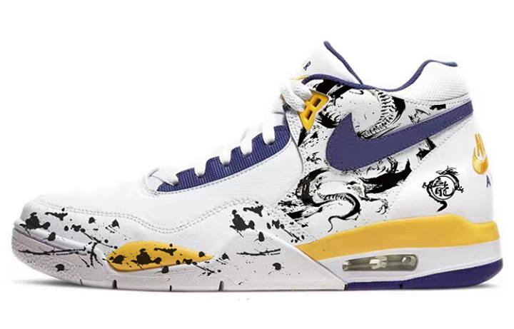 Nike Nike Flight Legacy Mid top Vintage Basketball Shoes Men's White Blue Yellow