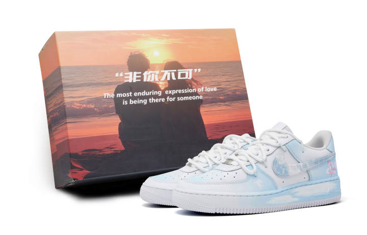 Nike Nike Air Force 1 Slip Resistant Abrasion Resistant Low top Skateboard Shoes Women's White Blue