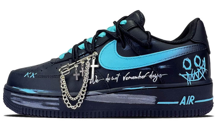 Nike Nike Air Force 1 Slip Resistant Abrasion Resistant Low top Skateboard Shoes Unisex Black Blue