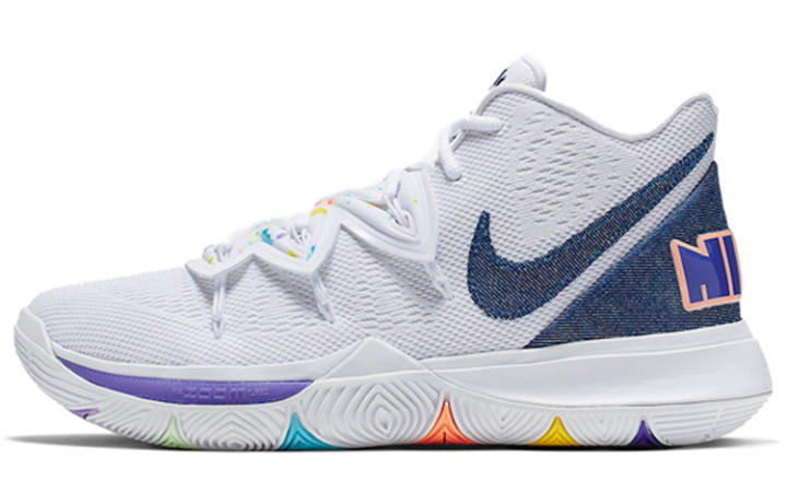 Nike Nike Kyrie 5 'Have A Nike Day' Irving 5 Round Tip Mid top Performance Basketball Shoes Men's White Blue