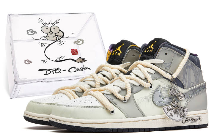 Jordan Jordan Air Jordan 1 Da Vinci Custom CNY Year Of The Dragon Limited Edition, Box, Floating Shadow Cushioning