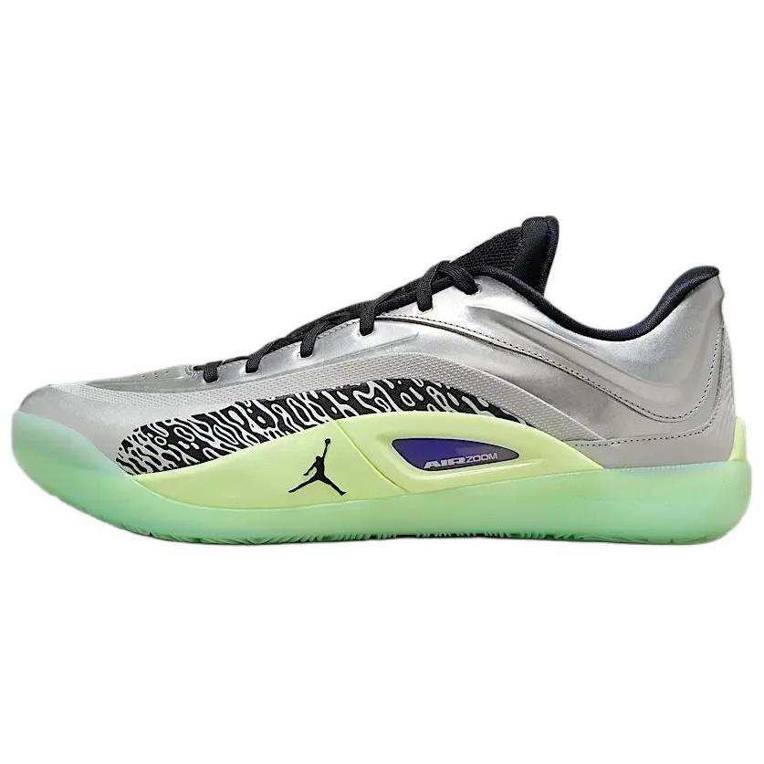 Jordan Nike Slip Resistant Abrasion Resistant Low top Basketball Shoes Men's Silver Green