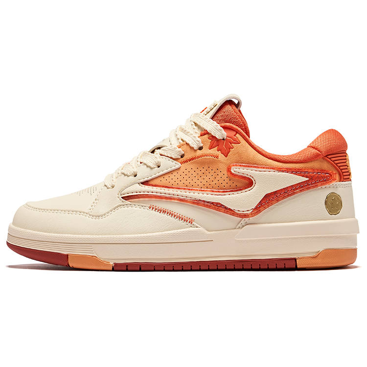 Erke Wudou Maple Leaf 3 Coverage Slip Resistant And Abrasion Resistant Low top Skateboard Shoes Women's Beige Orange
