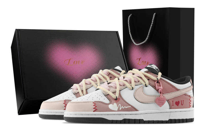 Nike Nike Dunk Simple Love Pink Book, Heart Box Slip Resistant Abrasion Resistant Low top Skateboard Shoes Unisex