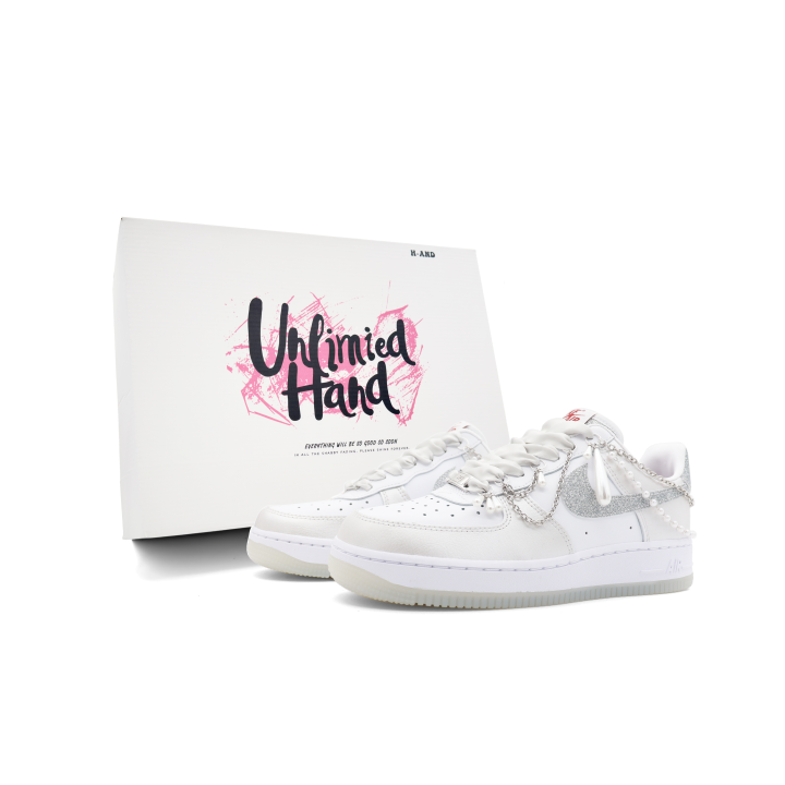 Nike Nike Air Force 1 Naughty Doll, Angel Slip Resistant Low top Skateboard Shoes Unisex White Silver