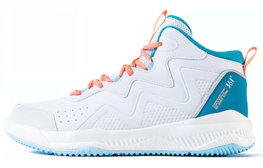 361° Cushioning Slip Resistant Abrasion Resistant High top Basketball Shoes Men's White Blue Orange