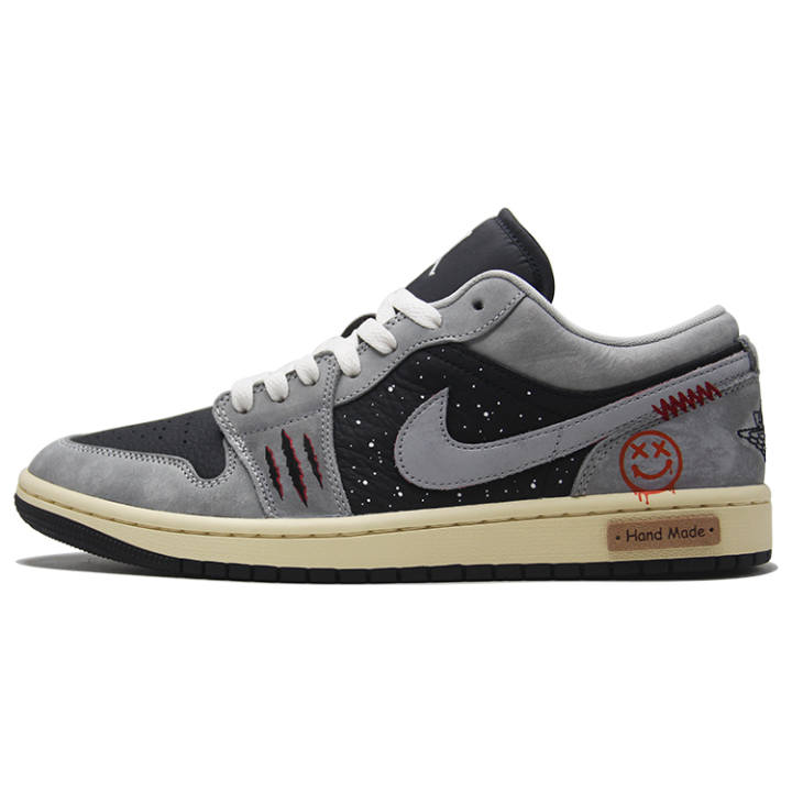 Jordan Jordan Air Jordan 1 Chinese Style, Gray Wolf, Graffiti Ink Splatter, Wolf Paw Leather Abrasion Resistant