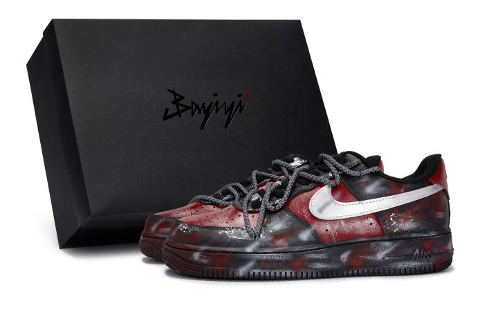 Nike Nike Air Force 1 Slip Resistant Low top Skateboard Shoes Unisex Black Red Silver