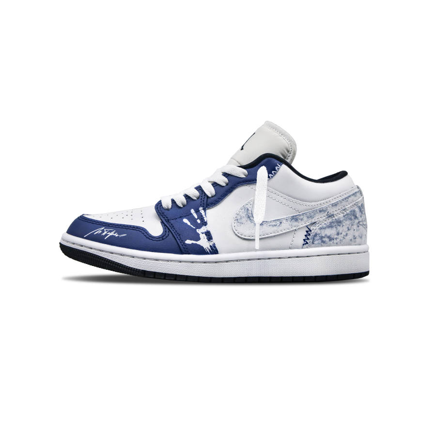Jordan Jordan Air Jordan 1 'PalmWave' Leather Slip Resistant Slip Resistant Low top Basketball Shoes Women's Blue White