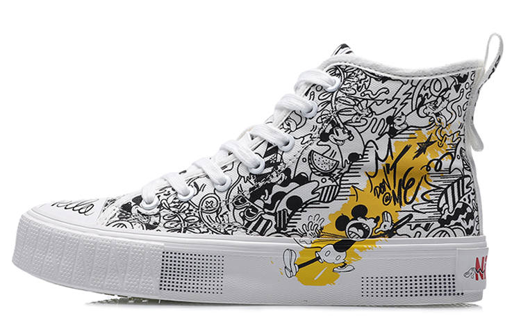 Li-Ning Disney x Li Ning Abrasion Resistant Breathable High top Canvas Shoes Women's Black White
