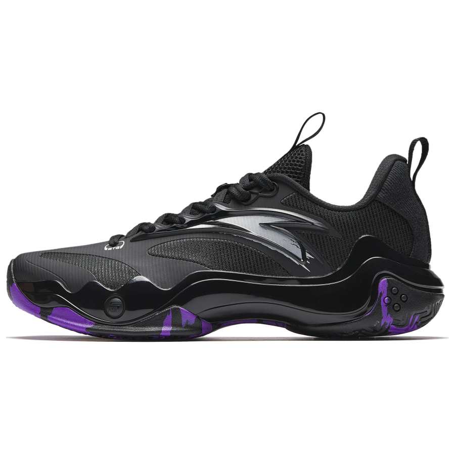 Anta Shock Wave 4 Slip Resistant, Abrasion Resistant, Breathable Low top Basketball Shoes Men's Black Silver Purple