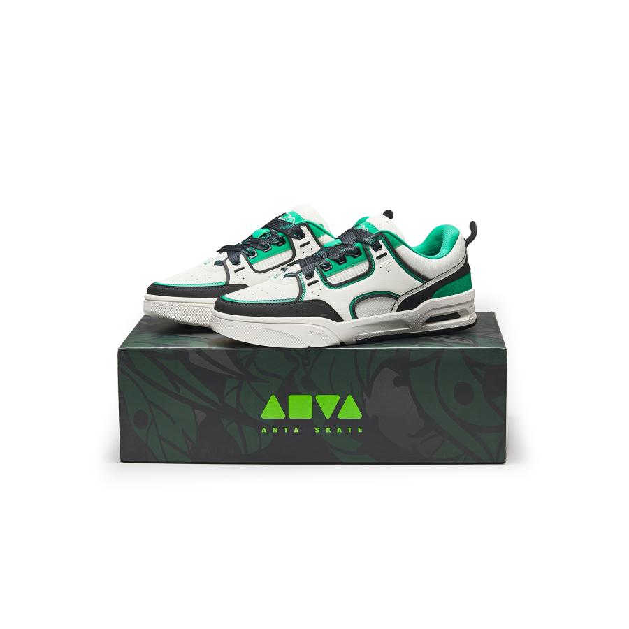 Anta Slip Resistant Cushioning Mid top Skateboard Shoes Women's White Black Green