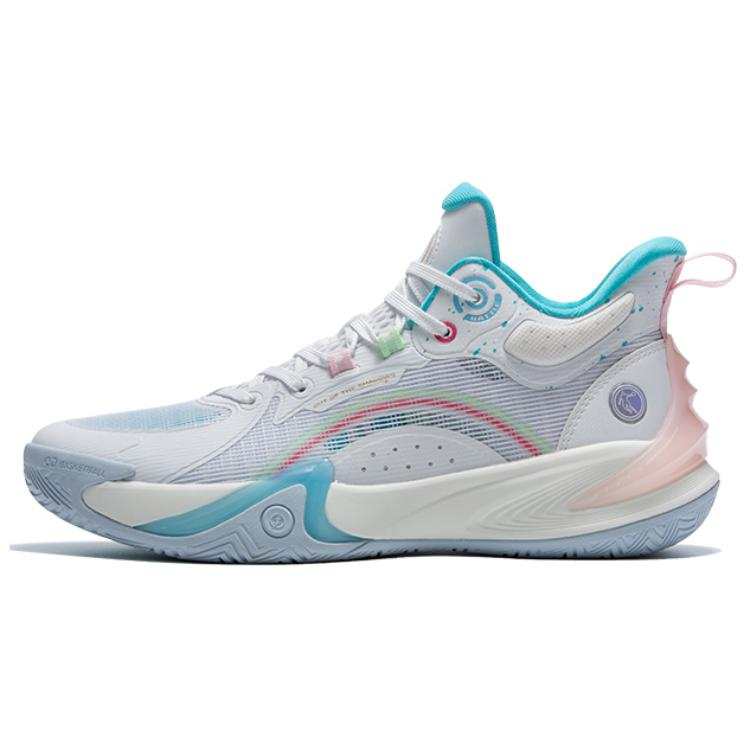 QIAODAN Broken Shadow 6.0 High top Basketball Shoes Men's White Blue Pink