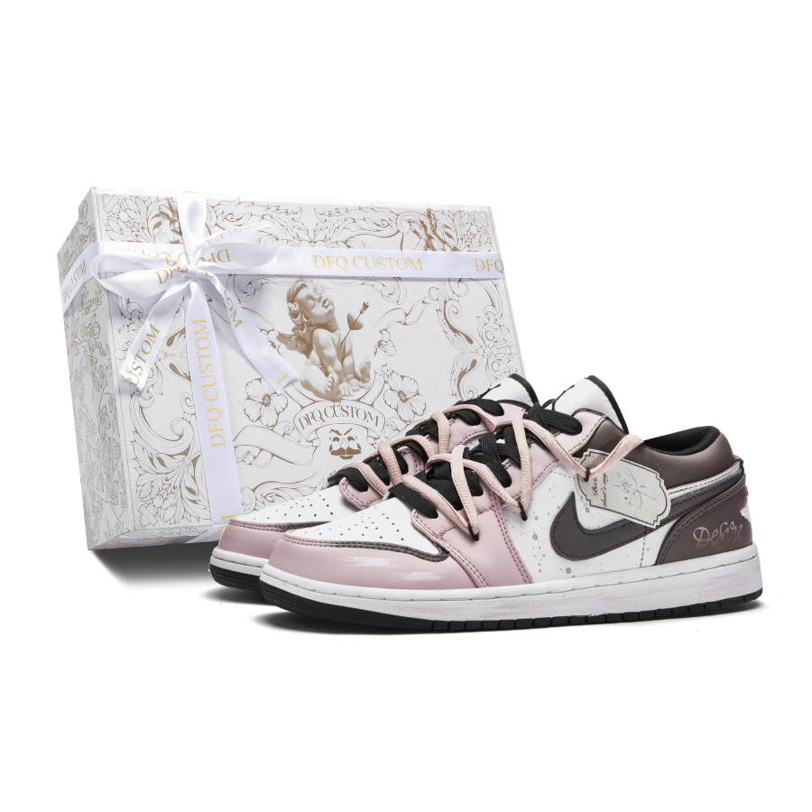 Jordan Jordan Air Jordan 1 Da Vinci Custom, Box, Rose Period Leather Slip Resistant Slip Resistant Low top