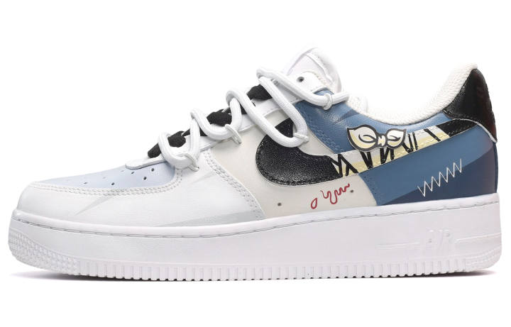 Nike Nike Air Force 1 Low top Skateboard Shoes Men's Black White Blue