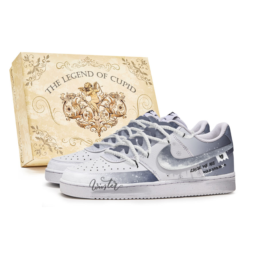 Nike Nike Court Vision 1 P.M.S Box, New Winter Slip Resistant Abrasion Resistant Low top Skateboard Shoes Men's Blue White