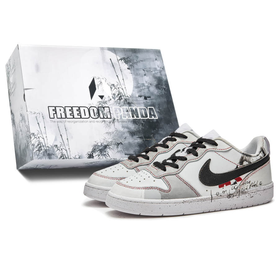 Nike Nike Court Borough 2 Freedom Panda, Box, Hitchcock Slip Resistant Abrasion Resistant Low top Skateboard Shoes GS