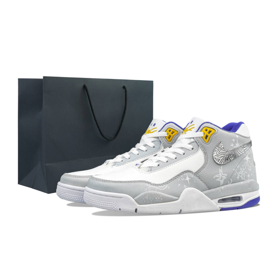 Nike Nike Flight Legacy Cushioning Abrasion Resistant Mid top Vintage Basketball Shoes Men's Gray White