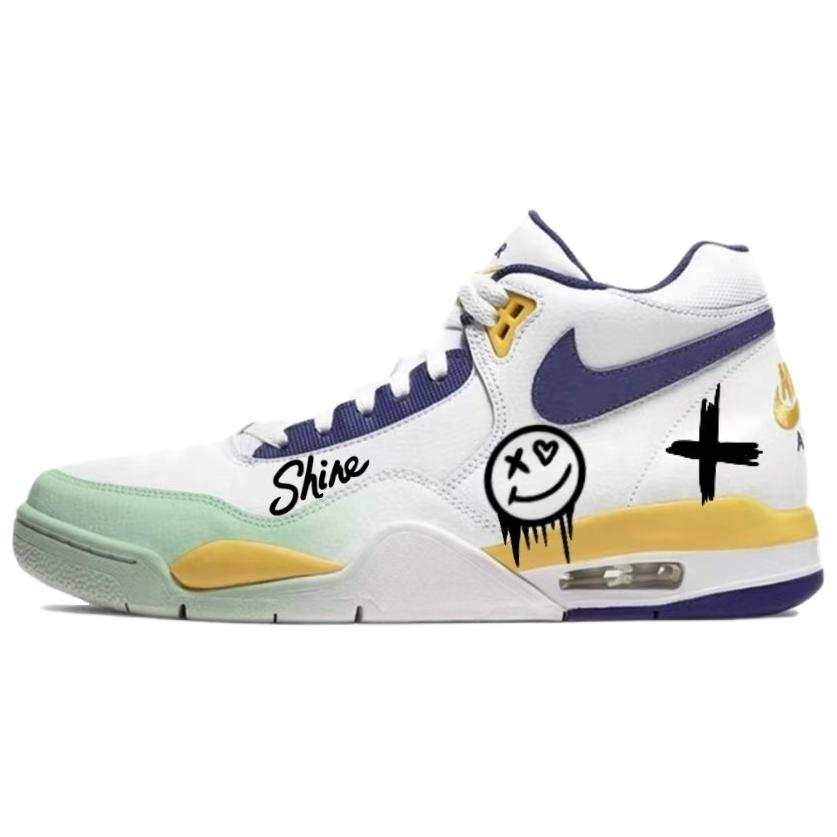 Nike Nike Flight Legacy Mid top Vintage Basketball Shoes Men's White Yellow Blue