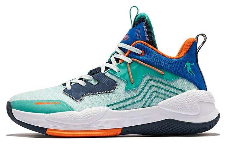 QIAODAN Slip Resistant Abrasion Resistant Cushioning Low top Basketball Shoes Men's Green Blue Orange