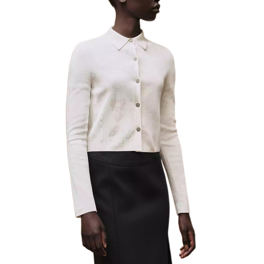 HERMES Shirts Women's Pearl White Lapel Moderate