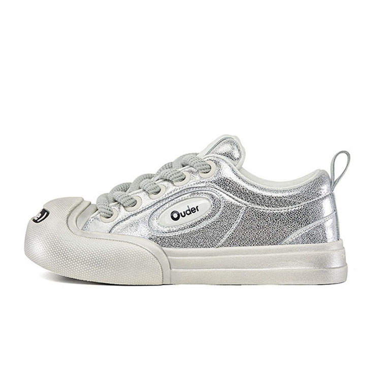 Ouder Smiler Classic Trendy Distressed Vintage Platform Big Head Shoes, Metal Leather Cow Leather Casual