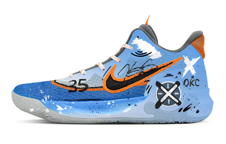 Nike Nike KD Trey 5 IX Phantom Wind Chaser Cushioning, Wear Resistant Mid top Basketball Shoes Unisex Blue Orange
