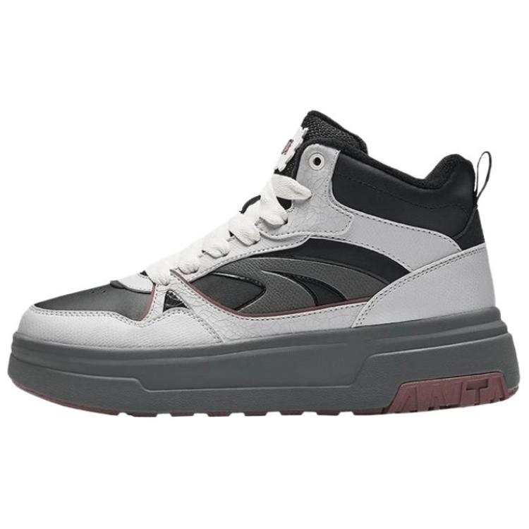 Anta Pancake Fleece Lined Comfortable Versatile Thermal Slip Resistant High top Skateboard Shoes Women's Black Gray
