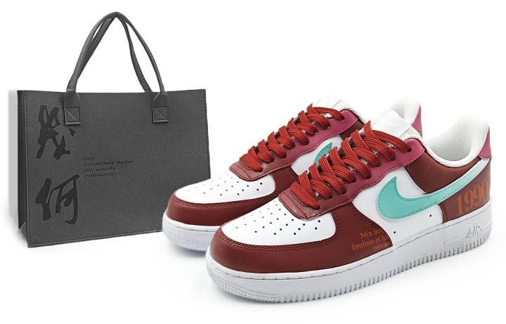 Nike Nike Air Force 1 Abrasion Resistant Low top Skateboard Shoes Men's Red White