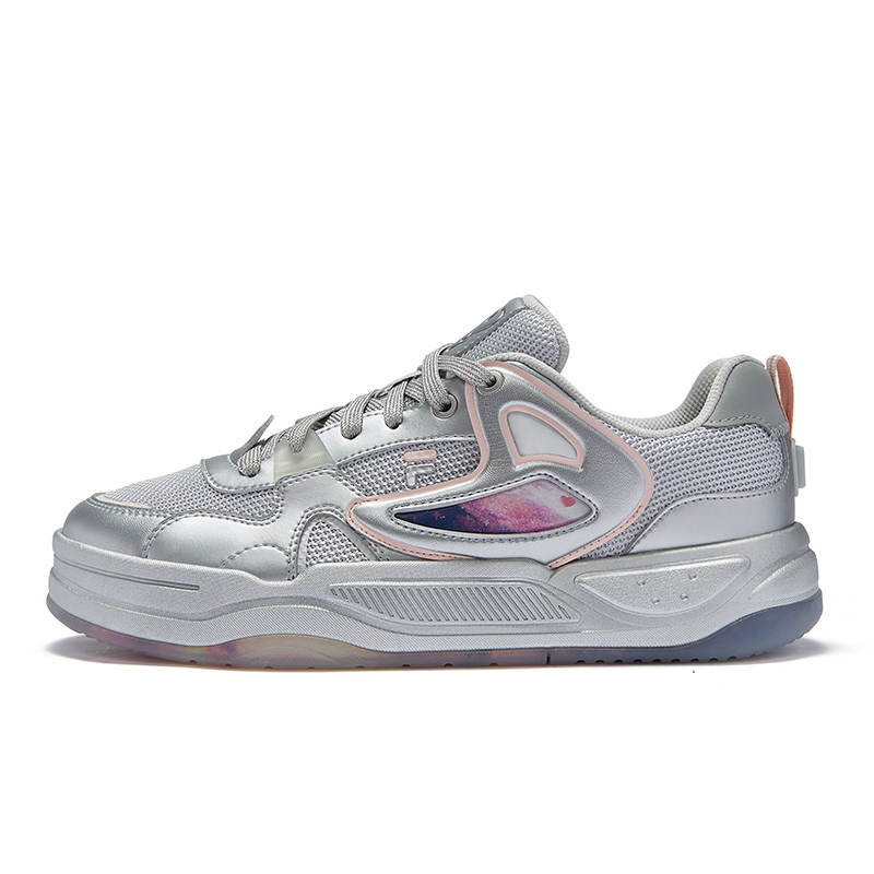 FILA FUSION BANK II Low top Skateboard Shoes Women's Galaxy Colorway, Milk White & Silverware Gray Couple Edition