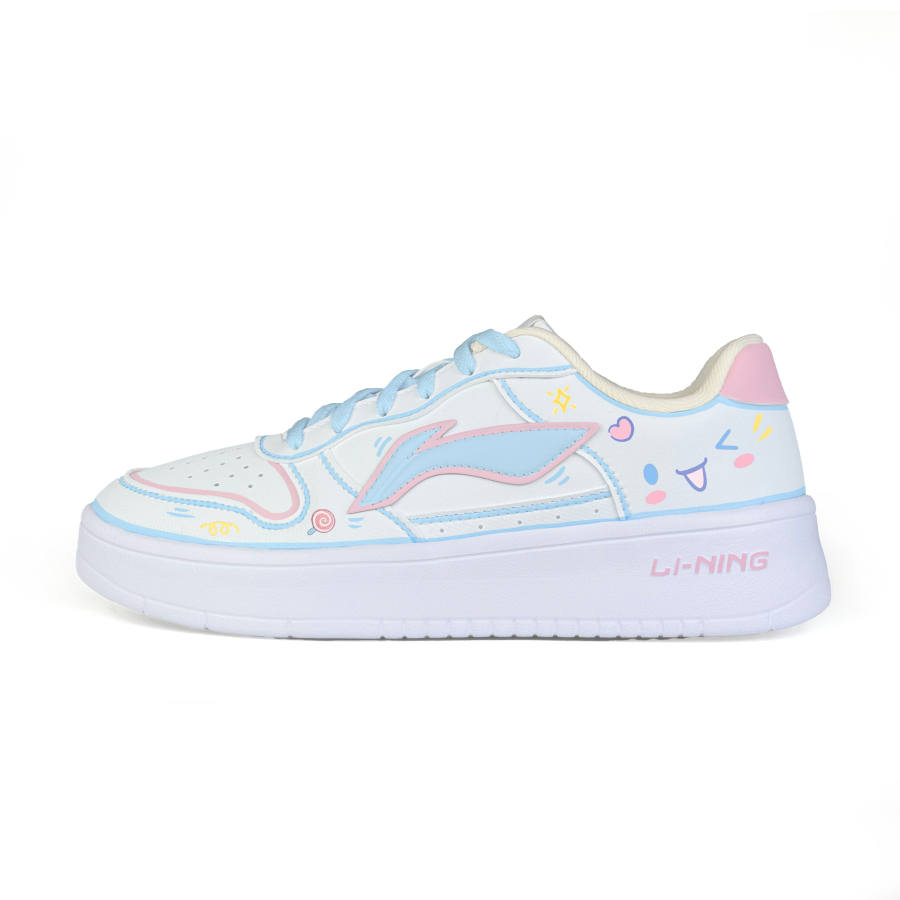 Li-Ning Li Ning Floating Boat Mao Cool, Pink Blue Puppy Synthetic Leather Non slip Lightweight Low top Skateboard Shoes Women's