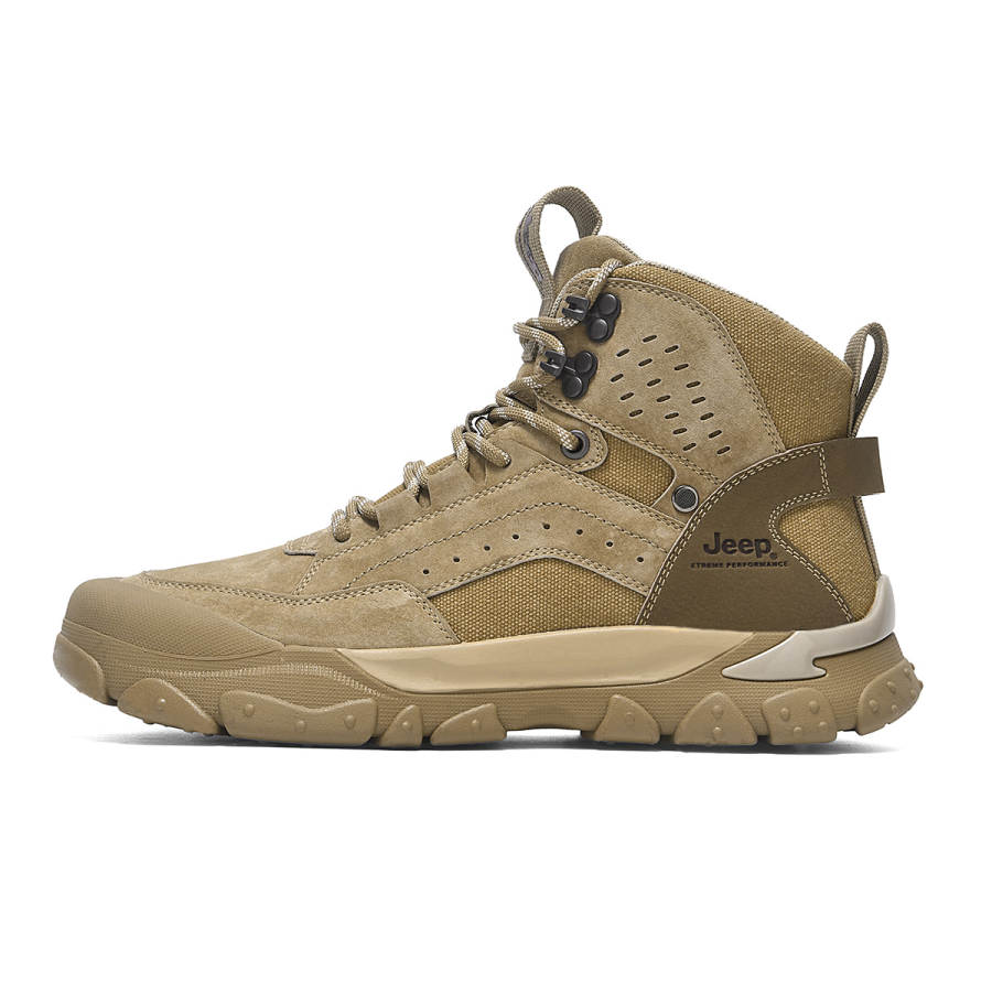 Jeep Textile, Pigskin Abrasion Resistant Breathable Coverage High top Mountaineering Shoes Men's Khaki