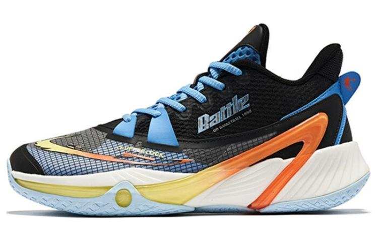 QIAODAN Wind Blade 3 Comfortable Slip Resistant Abrasion Resistant Low top Basketball Shoes Men's Black Blue Orange