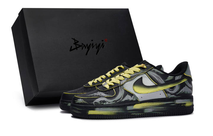 Nike Nike Air Force 1 Slip Resistant Slip Resistant Low top Skateboard Shoes Unisex Black Silver Yellow