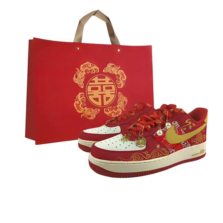 Nike Nike Air Force 1 Leather Abrasion Resistant Low top Skateboard Shoes Unisex Red