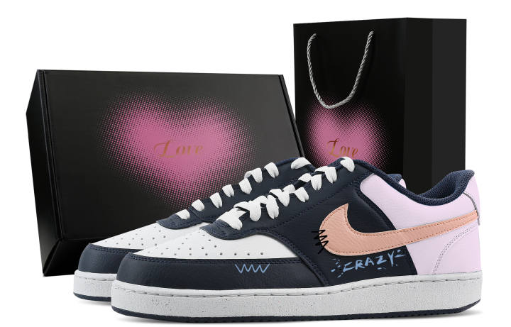 Nike Nike Court Vision Low Pink Dreamy Heart Box Synthetic Leather Low top Training Shoes Men's Blue Purple