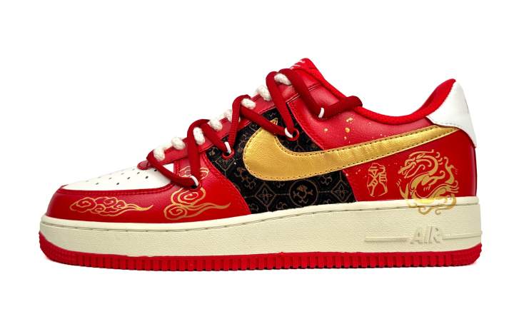 Nike Nike Air Force 1 Low top Skateboard Shoes Unisex Red Gold
