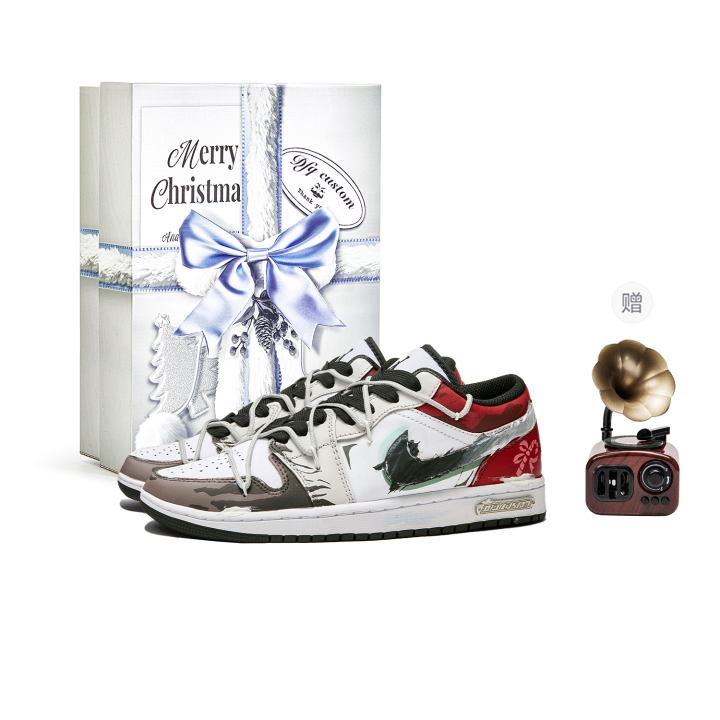 Jordan Jordan Air Jordan 1 Da Vinci Custom, Winter Letter, Christmas Limited Edition Box, Quirky Action Slip Resistant