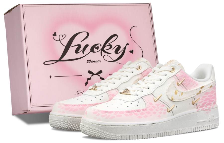 Nike Nike Air Force 1 The Charm Of The Serpent Slip Resistant Abrasion Resistant Low top Skateboard Shoes Women's White Pink