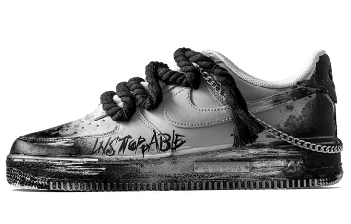 Nike Nike Air Force 1 Low Leather Coverage Slip Resistant Cushioning Low top Skateboard Shoes GS Black White Gray