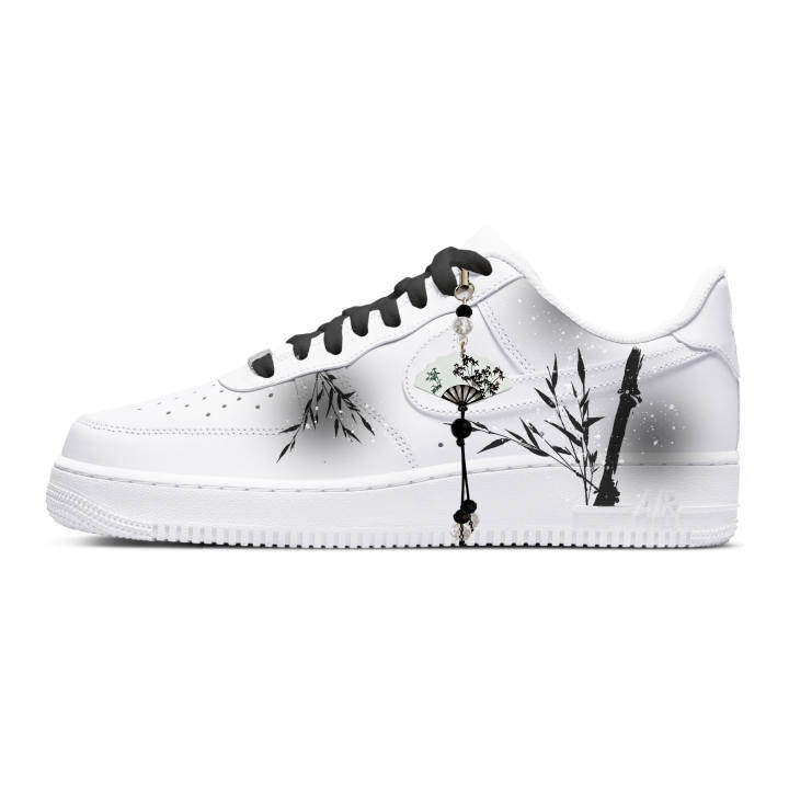 Nike Nike Air Force 1 Qingyun Ink Bamboo Abrasion Resistant Low top Skateboard Shoes Men's Black White