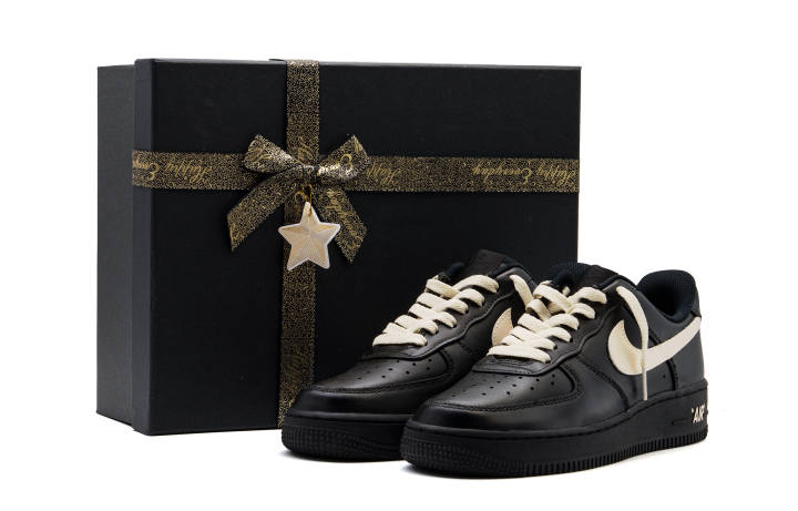 Nike Nike Air Force 1 Leather Cushioning Abrasion Resistant Slip Resistant Low top Skateboard Shoes Unisex Black