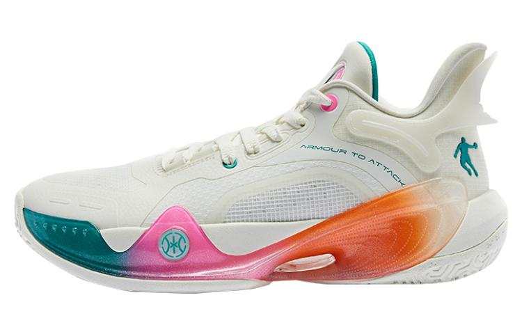 QIAODAN Halberd 6 Q KUNGFU LIGHT Cushioning, Wear Resistant Mid top Basketball Shoes Men's White Green