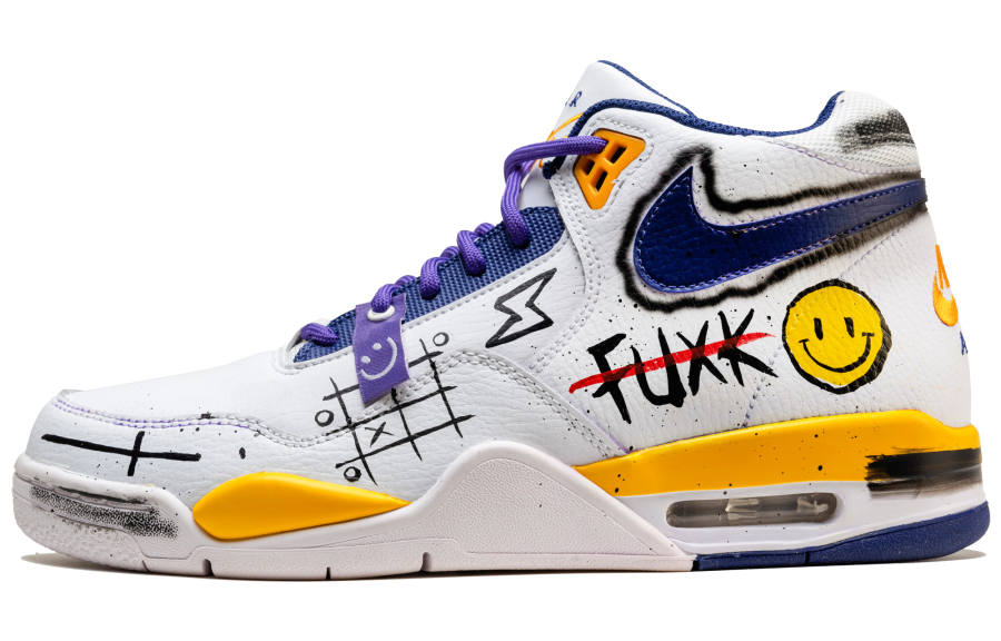 Nike Nike Flight Legacy Mid top Vintage Basketball Shoes Men's White Purple Yellow