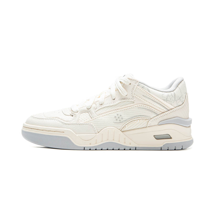 Li-Ning Li Ning Moon White 2MID Synthetic Leather, Textile Mid top Skateboard Shoes Women's Ecru